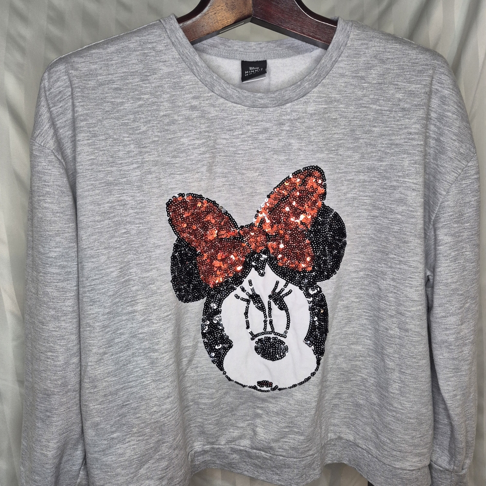 💥2/$10💥Disney Gray Sweatshirt with Red Sequin Minnie Mouse